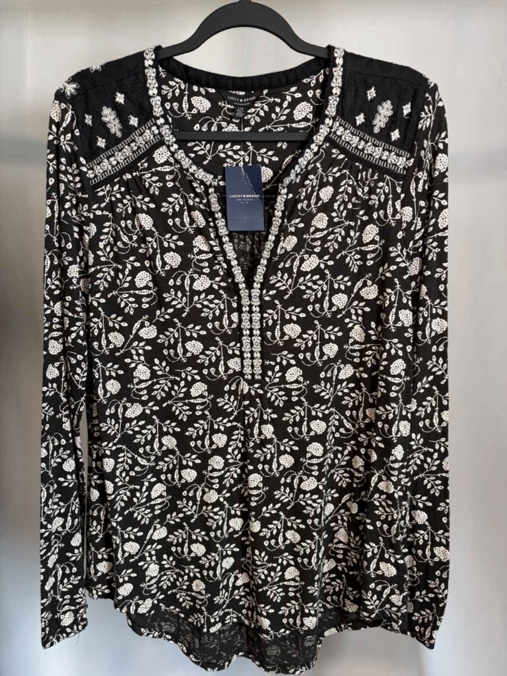 Lucky Brand Embroidered Floral Boho Blouse – Large